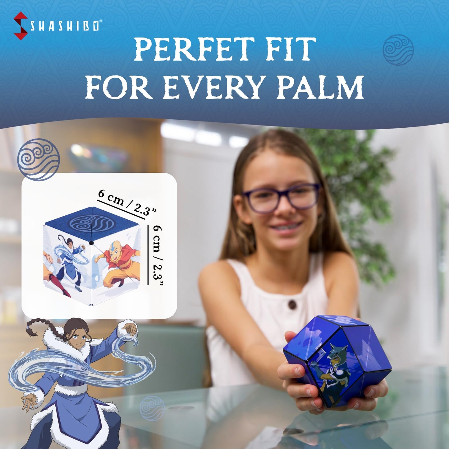 Shashibo Avatar The Last Airbender Shape Shifting Box - Award-Winning, Patented Magnetic Puzzle Cube W/ 36 Rare Earth Magnets - Fidget Transforms Into Over 70 Shapes (Avatar - Water)