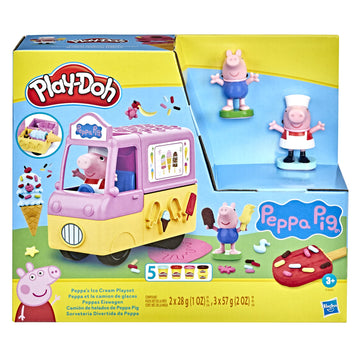 Play-Doh Peppas Ice Cream Playset with Truck, Peppa Pig and George Figures, and 5 Non-Toxic Modeling Compound Cans, Toy for Kid