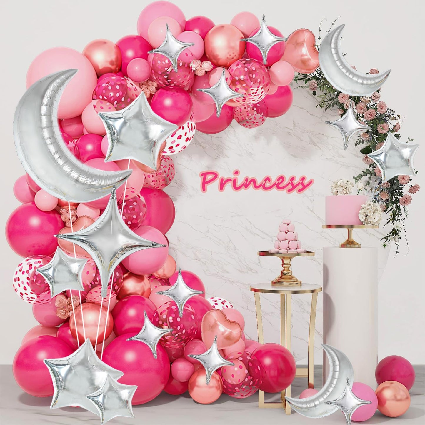 TONIFUL 52pcs Silver Moon & Star Foil Balloons - Large Moon Shape, Star Mylar for Birthday, Wedding, Baby Shower, Anniversary &