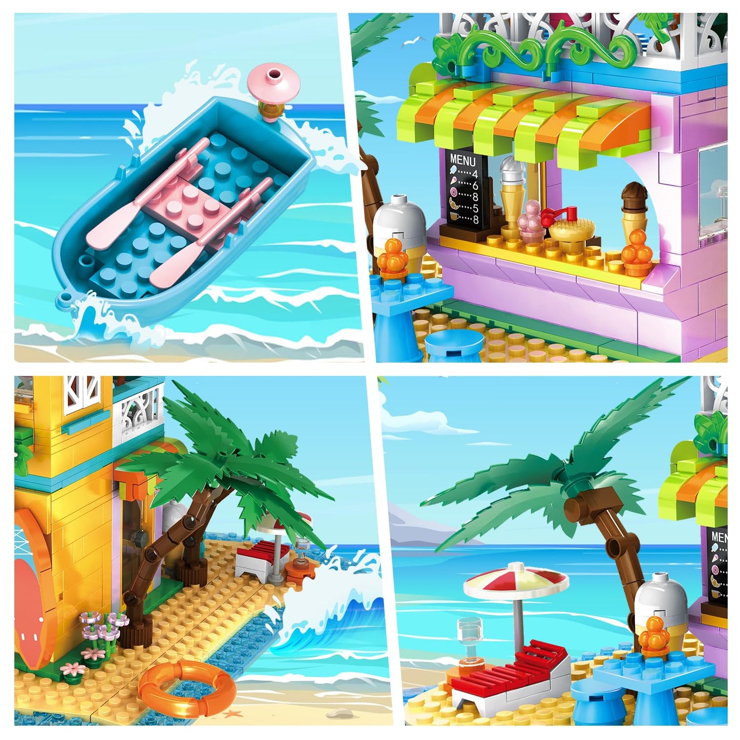 Hogokids Beach House Building Set - Seaside Villa Building Toys Friends Vacation Hut Construction Blocks 586Pcs Cottage Playset Birthday For Kids Girls Boys Age 6 7 8 9 10 11 12 Years