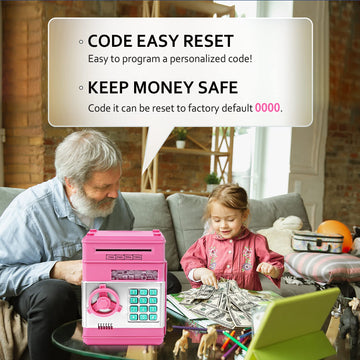 Piggy Bank For Boys Girls, Vcertcpl Atm Coin Bank Money Saving Box With Password, Kids Safe Money Jar With Auto Grab Bill Slot,