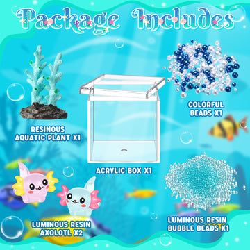 HyDren Mini Axolotl Figures Toy - Handmade Craft for Tank Decoration, Cute Coral, Lake Blue, Model MF3721, Acrylic and Resin