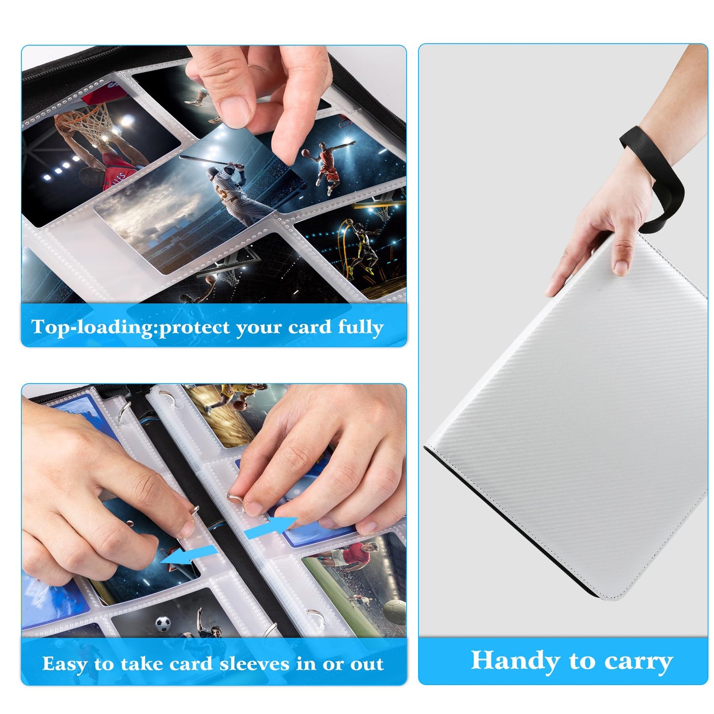 Wot I Trading Card Binder, 900 Pockets Baseball Card Binder Sleeves With Zipper, Double Sided Pockets Card Holder Carry Card Cas