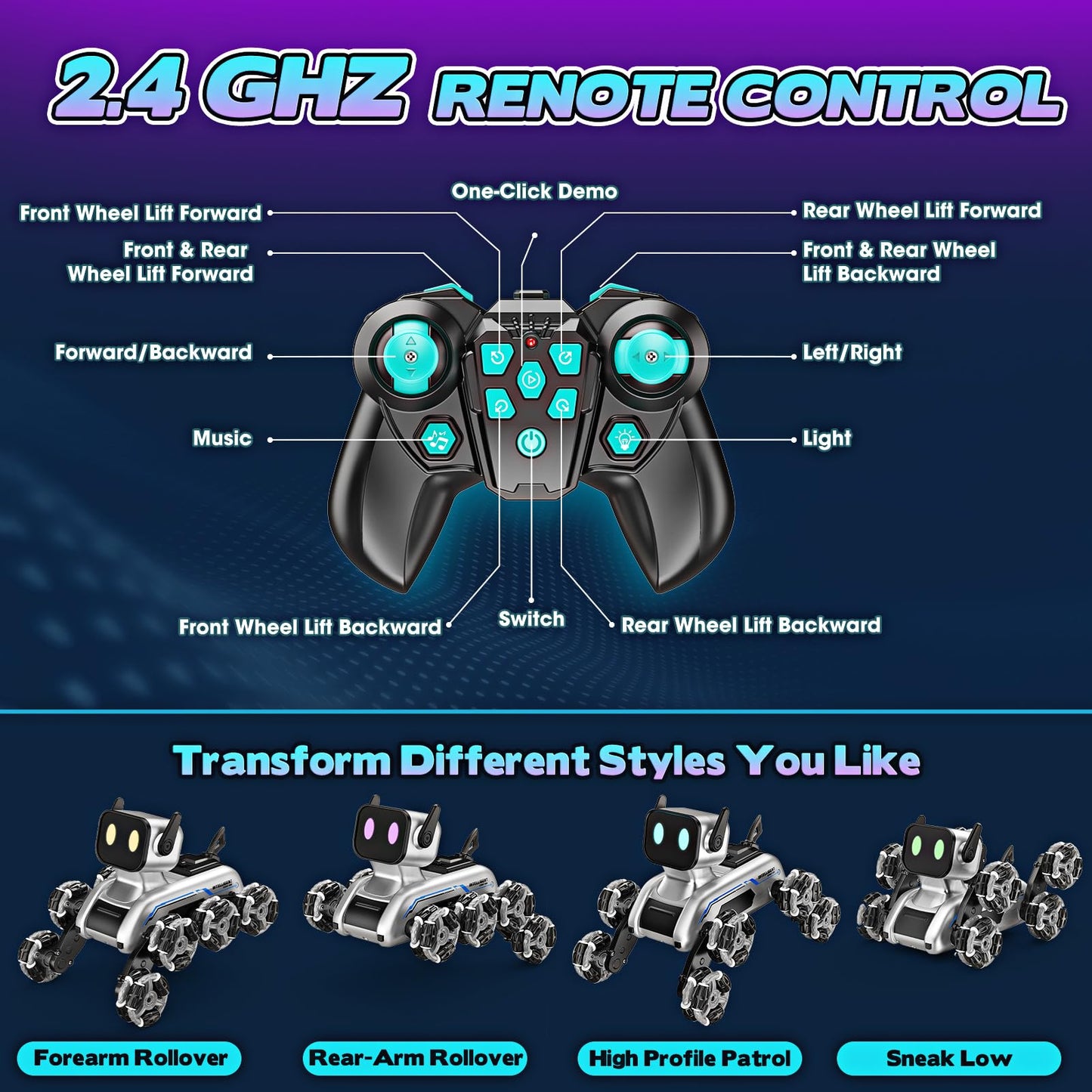Yeriayha Robot Dog Toys for Age 8-13, 8WD Remote Control Cars Robot Dog Rc Car with Light & Sound, Toys Gifts for 6 7 8 9 10 11