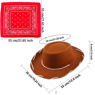 Sgbetter 4 Pack Kids Cowboy Hat With 4 Pieces Bandana Set Felt Cowboy Hat For Boys Grils Western Theme Birthday Party Costume Dr