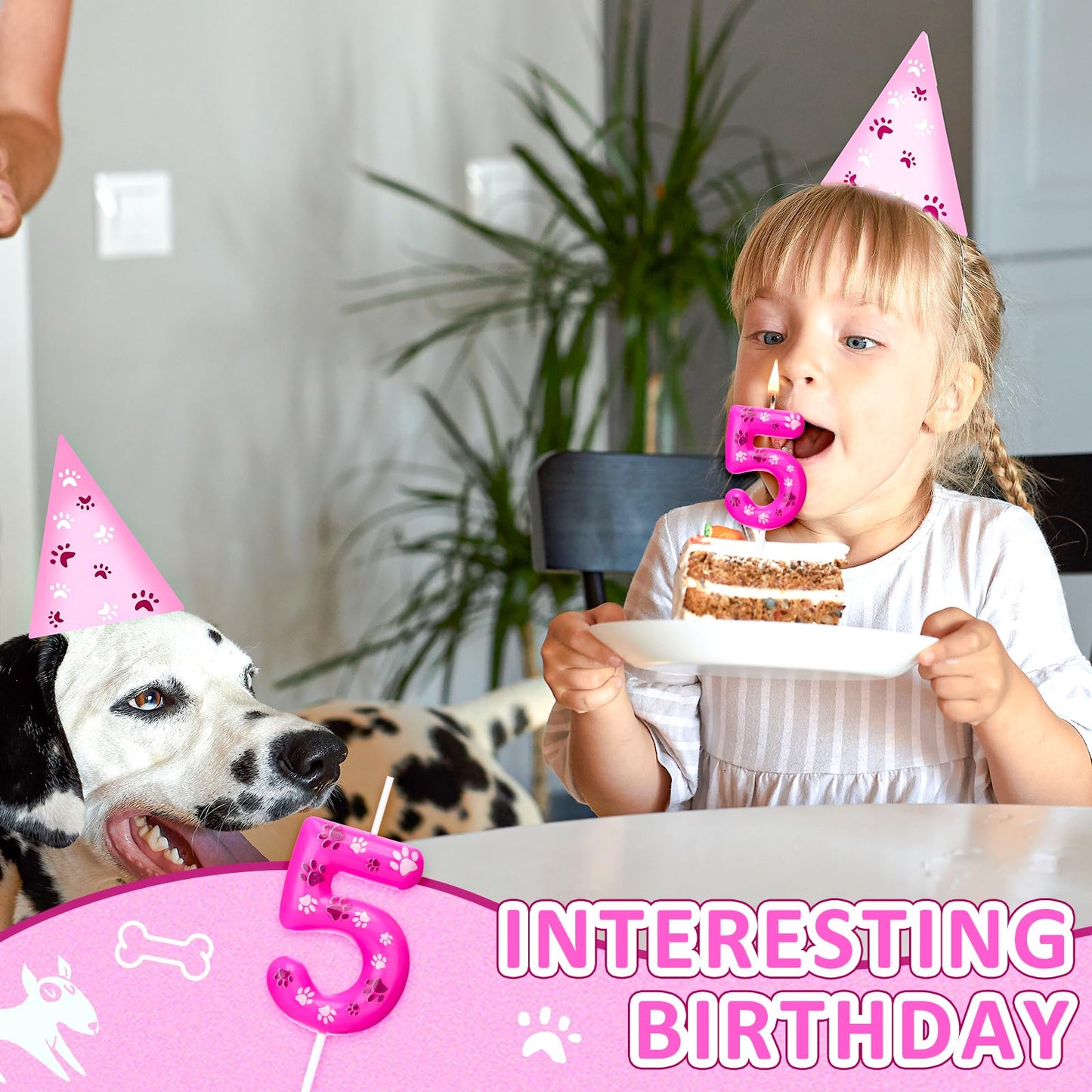Conelist Number 5 Dog Paw Birthday Candles Dog Patrol Toppers Candles Rose Red, Pink, Purple Numeral Birthday Cake Topper for 5