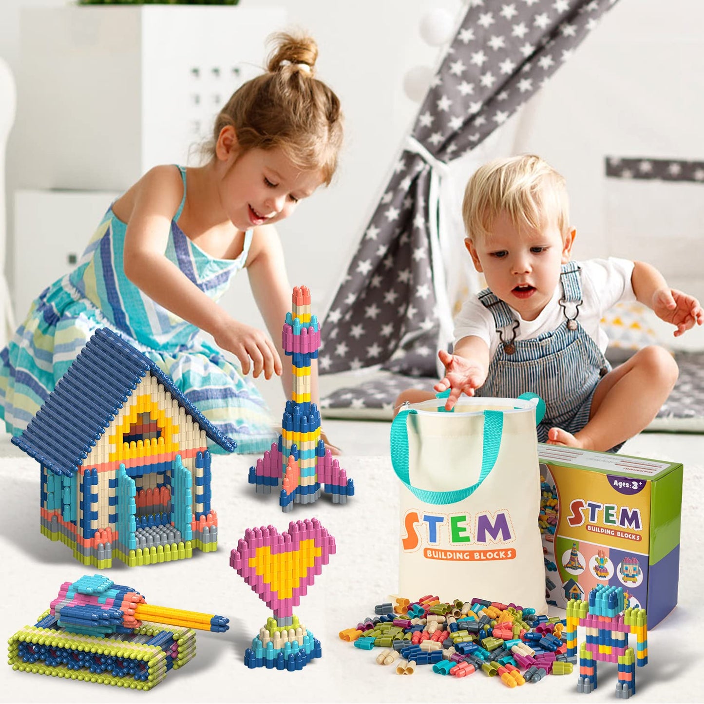 Tigerhu Kids 1120Pcs Building Blocks Set Educational Stem Building Toy, Construction Block Toys Set Learning Playset Kit For Boys Girls, Child Brain Development Preschool Kindergarten Toy Age 3+