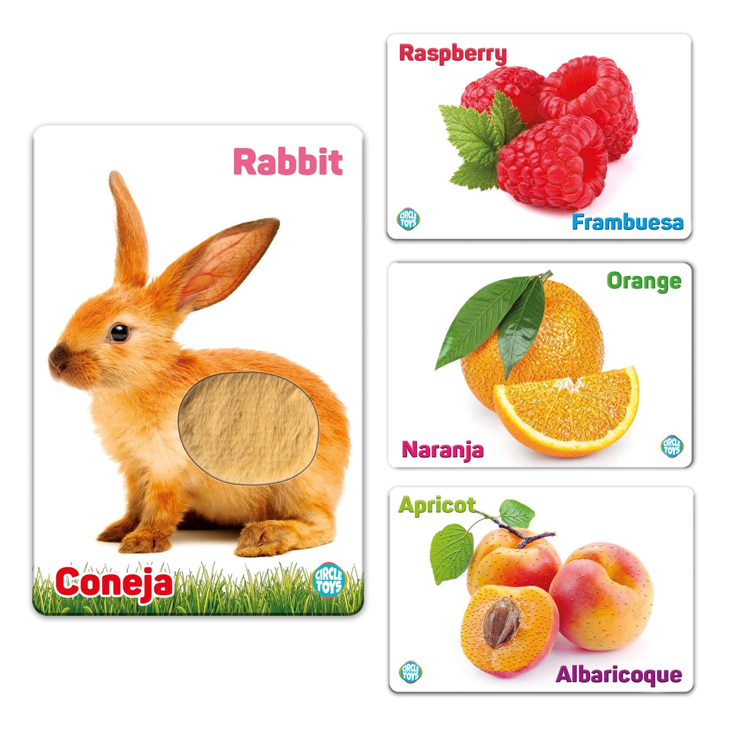 My Touch And Feel English Spanish Bilingual Picture Double Sided Sensory Flash Cards For Infant, Toddlers, Kids, Learn Animals,