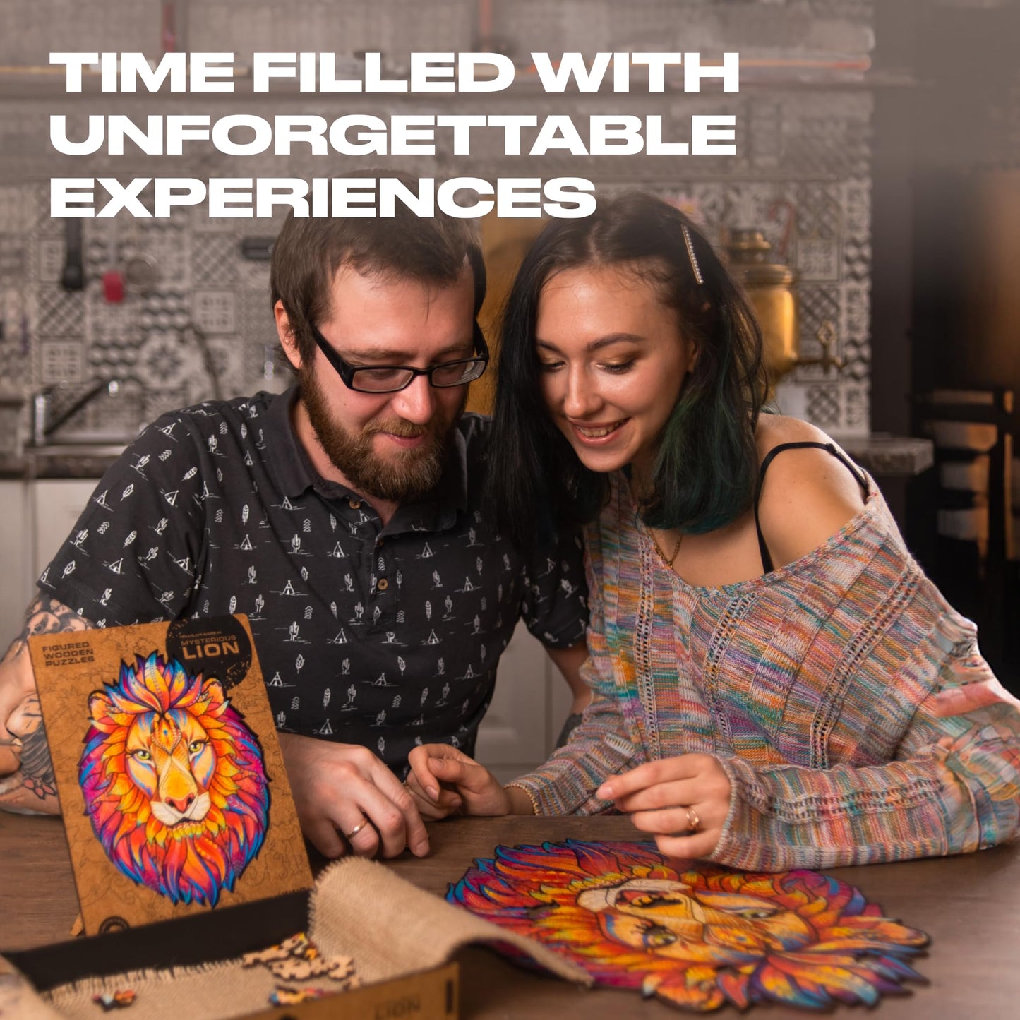 Unidragon Wooden Jigsaw Puzzles - Mysterious Lion, 106 Pcs, Small 7.5'X9.5', Beautiful Gift Package, Unique Shape Best Gift For Adults And Kids