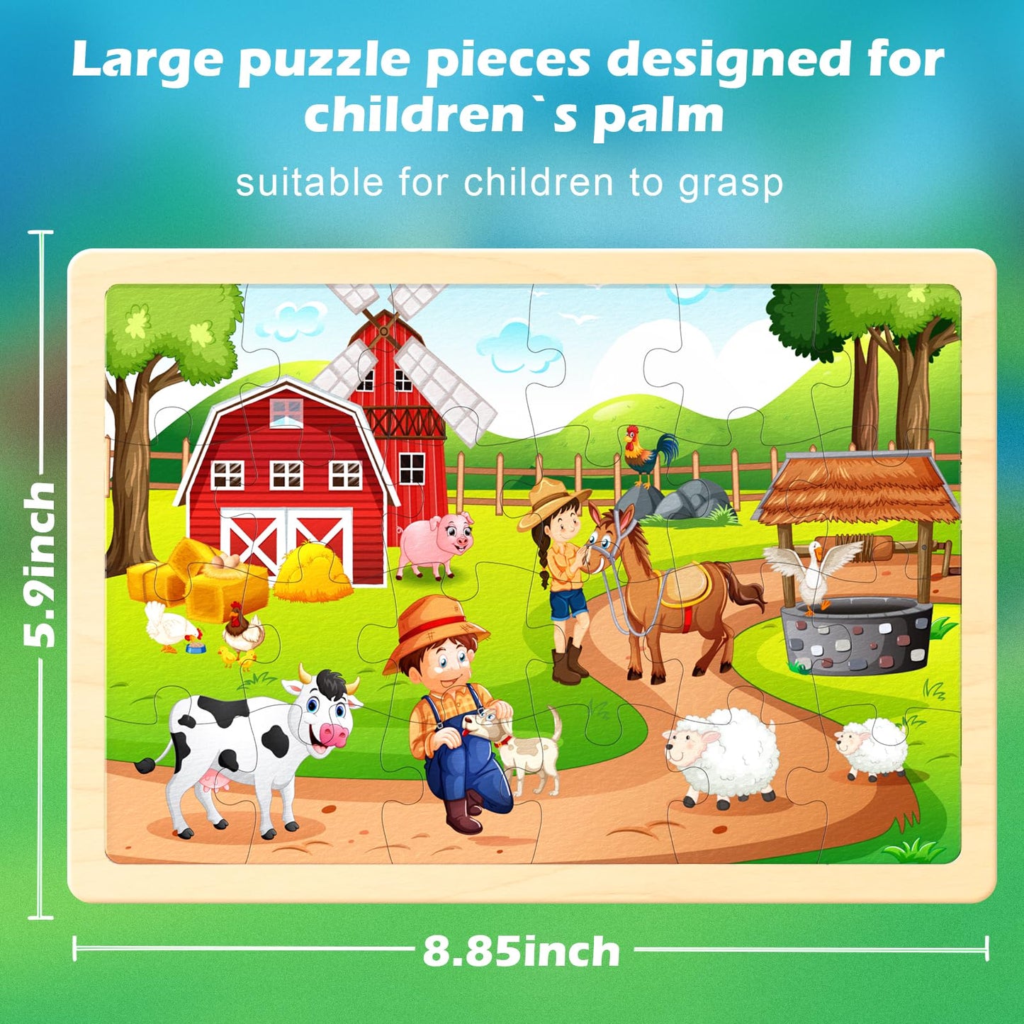 Tqu Wooden Puzzles Toys For Kids Ages 4-6 3-5, Set Of 4 Packs With 24-Piece, Farm, Zoo, Insects, Sea Animals Wood Jigsaw Puzzles