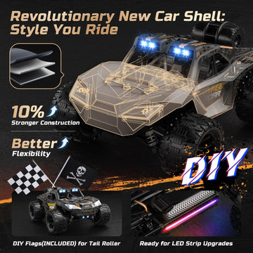 DEERC 1:14 All Terrain Fast RC Car, 40KPH High Speed RC Truck with LED Headlight for Boys, Offroad 2.4Ghz 4x4 Remote Control Car