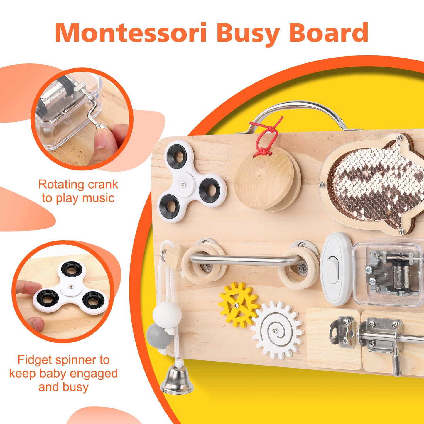 Pithfor Wooden Busy Board For Toddlers, Montessori Sensory Toys For 1 2 3 4 Year Old, Autism Sensory Toys For Kids Boys Girls, F