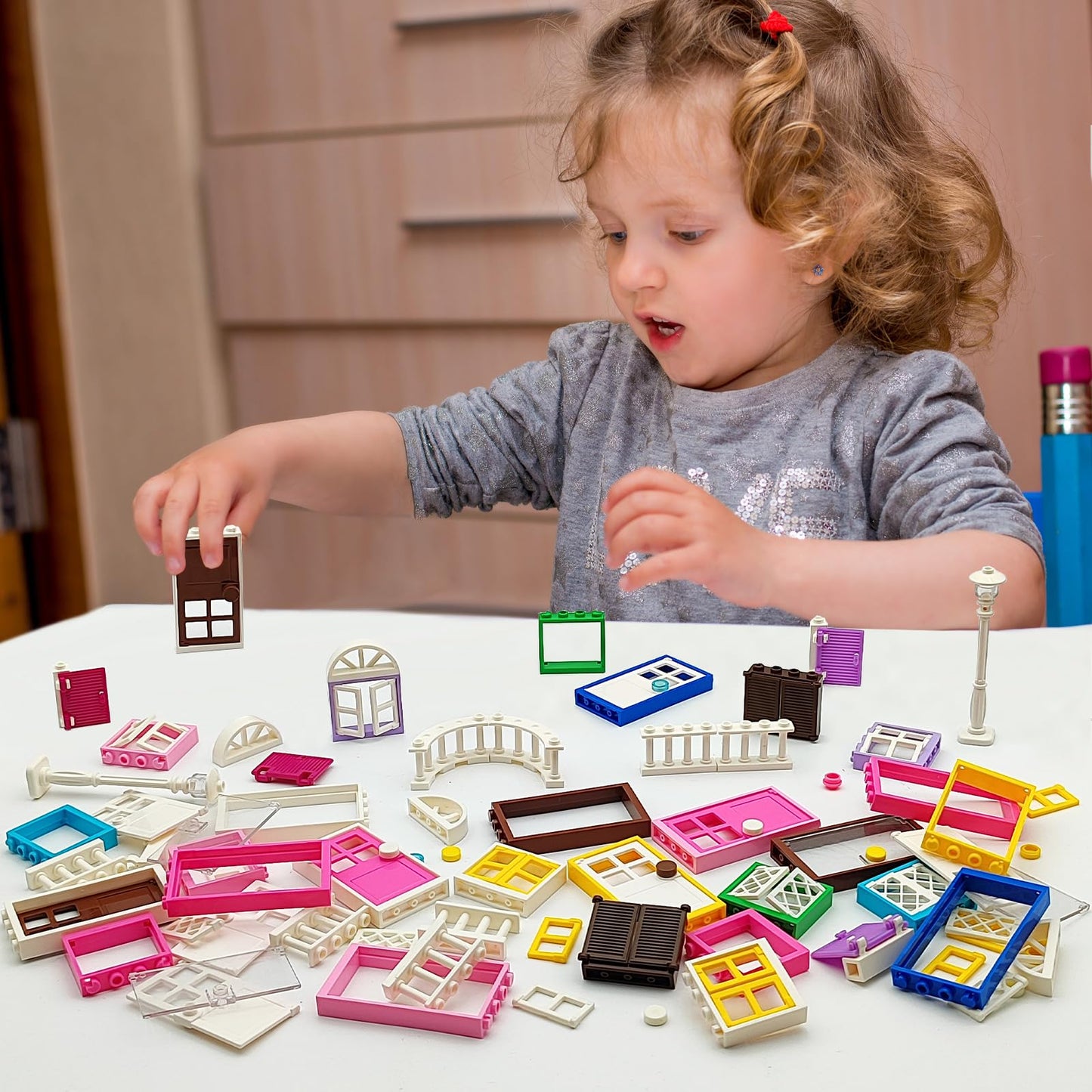 110 Pieces Doors,Windows,Fencesand Light For Moc Creative Building Blocktoys Set Street House Decoration Compatible With Classic Brick For Kids Age 6 8 10 12 Years