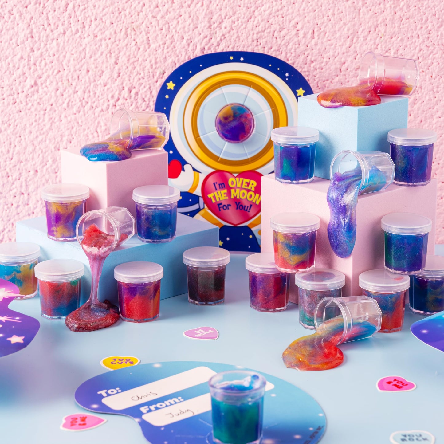 Joyin 30 Pcs V-Day Gift Cards With Galaxy Slime Stress Relief Fidget Toy For Kids Party Favor, Classroom Exchange Prizes, Valentin Party Favors, Greeting Cards