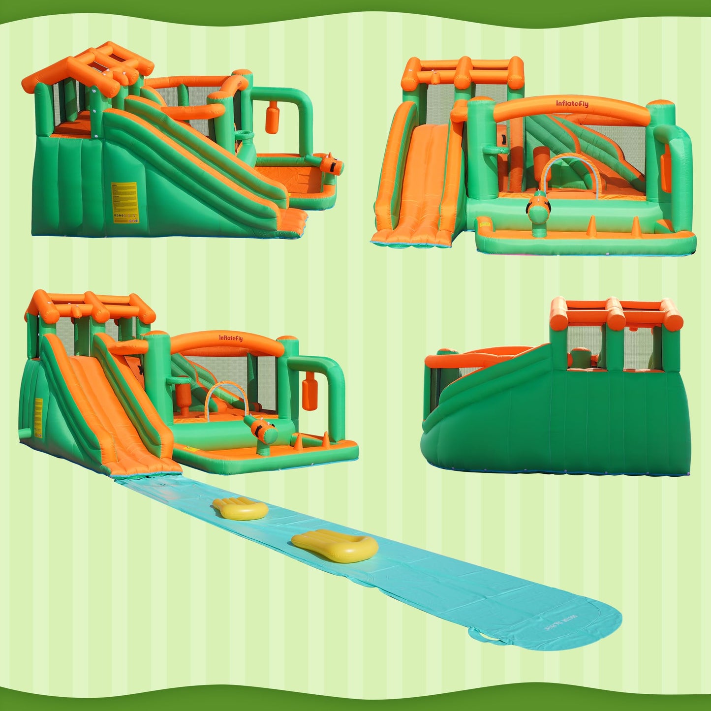 Inflatefly Bounce House Inflatable Waterslide Kids Bouncy Catle Dual Slides Water Park With Slip And Slide For Wet And Dry