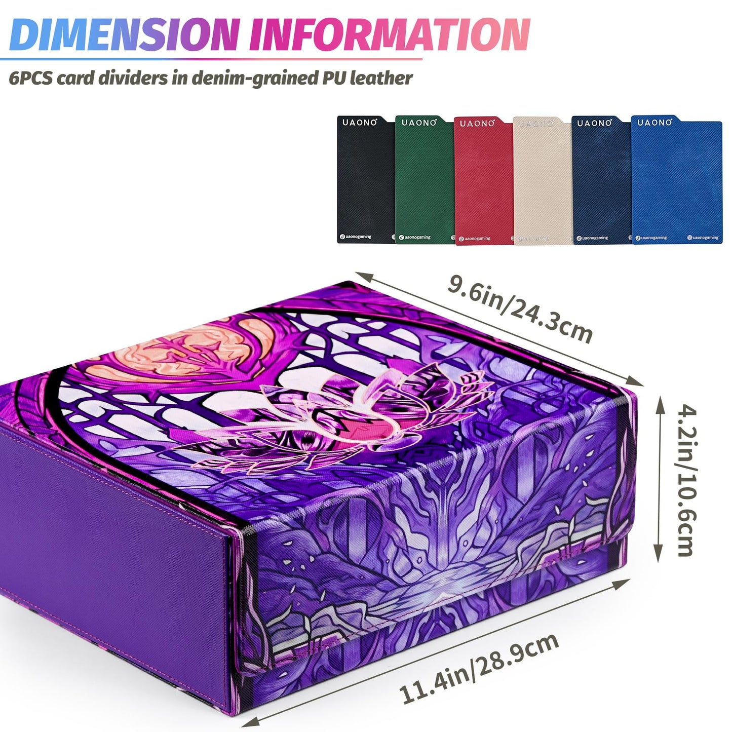 Uaono Card Storage Box For Mtg, Trading Card Deck Box Holds 1800+ With 6 Dividers, Leather Printing Magnetic Closure Card Storage Case Fits Tcg Ccg Sports Cards (Violet, Lotus)