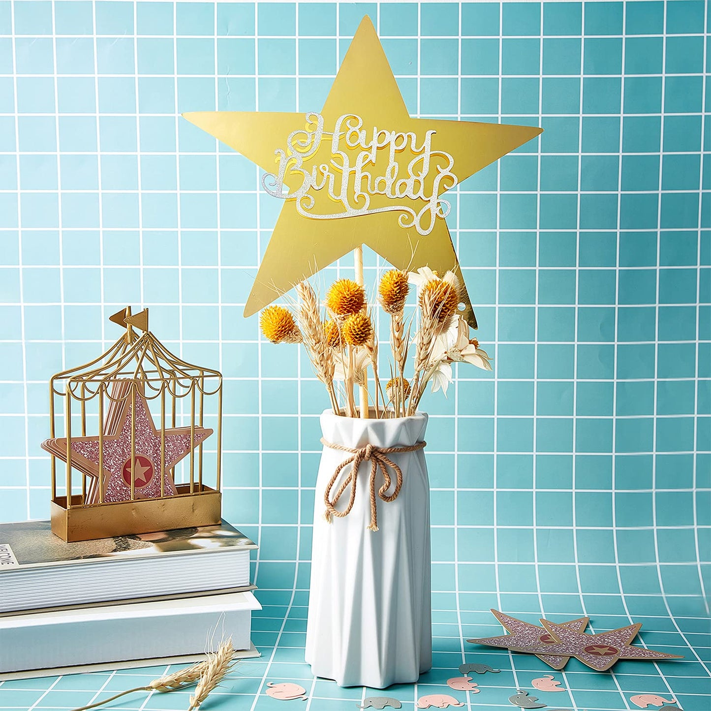 Outus 96 Pieces 11 Inch Large Gold Stars Cutouts Gold Stars Decoration Double Printed Paper Stars for Wedding Bulletin Board Dec