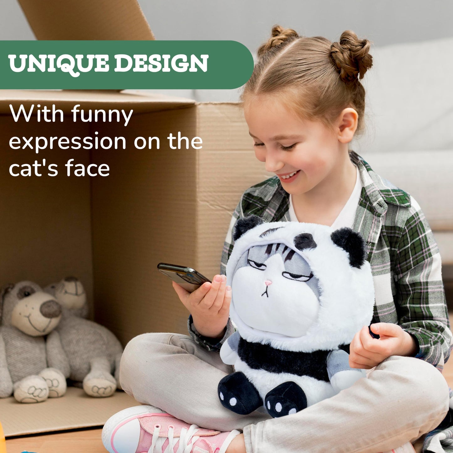 Pixiecrush Panda Plush Cat Toy For Kids - Small Textile Stuffed Animals Panda & Kitty Combination - Stuffed Pet Plush Toy - Plushy Stuff For Cute Girls - Multicolor Plushies Pack Of 1