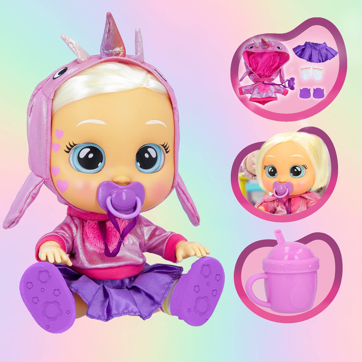 Cry Babies Kiss Me Stella - 12' Baby Doll | Deluxe Blushing Cheeks Feature | Shimmery Changeable Outfit With Bonus Baby Bottle, For Girls And Kids 18M And Up