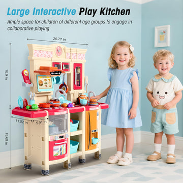 Sophia &William Kids Play Kitchen Set, Toy Kitchen with Sound & Light, Cooking Stove with Steam, Play Sink, Play Food Toy, Indoo