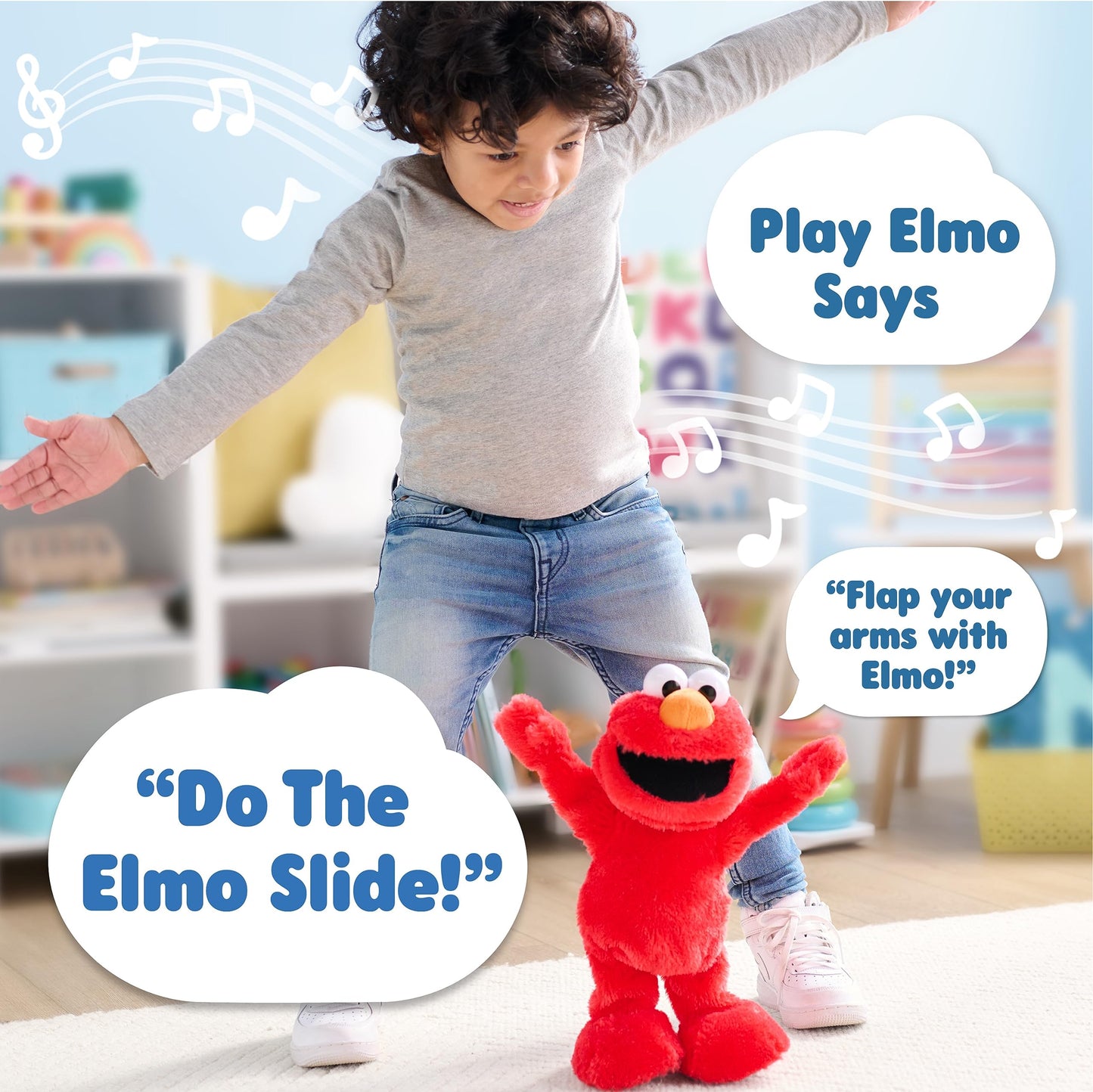 Just Play Sesame Street Elmo Slide Singing And Dancing 14-Inch Plush, Officially Licensed Kids Toys For Ages 2 Up