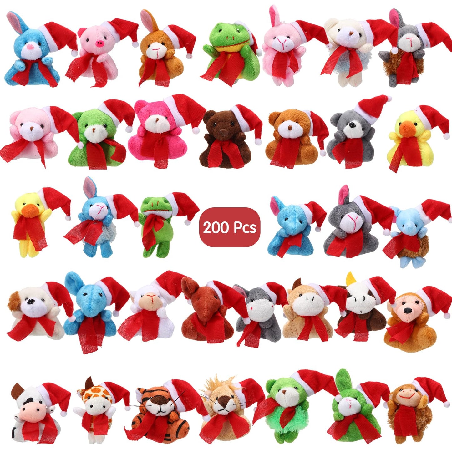 Poen 200 Pcs Mini Christmas Stuffed Animals Bulk Mini Plush Christmas Tree Hanging Decorations Plush Key Chain Animal Toy Set Sm