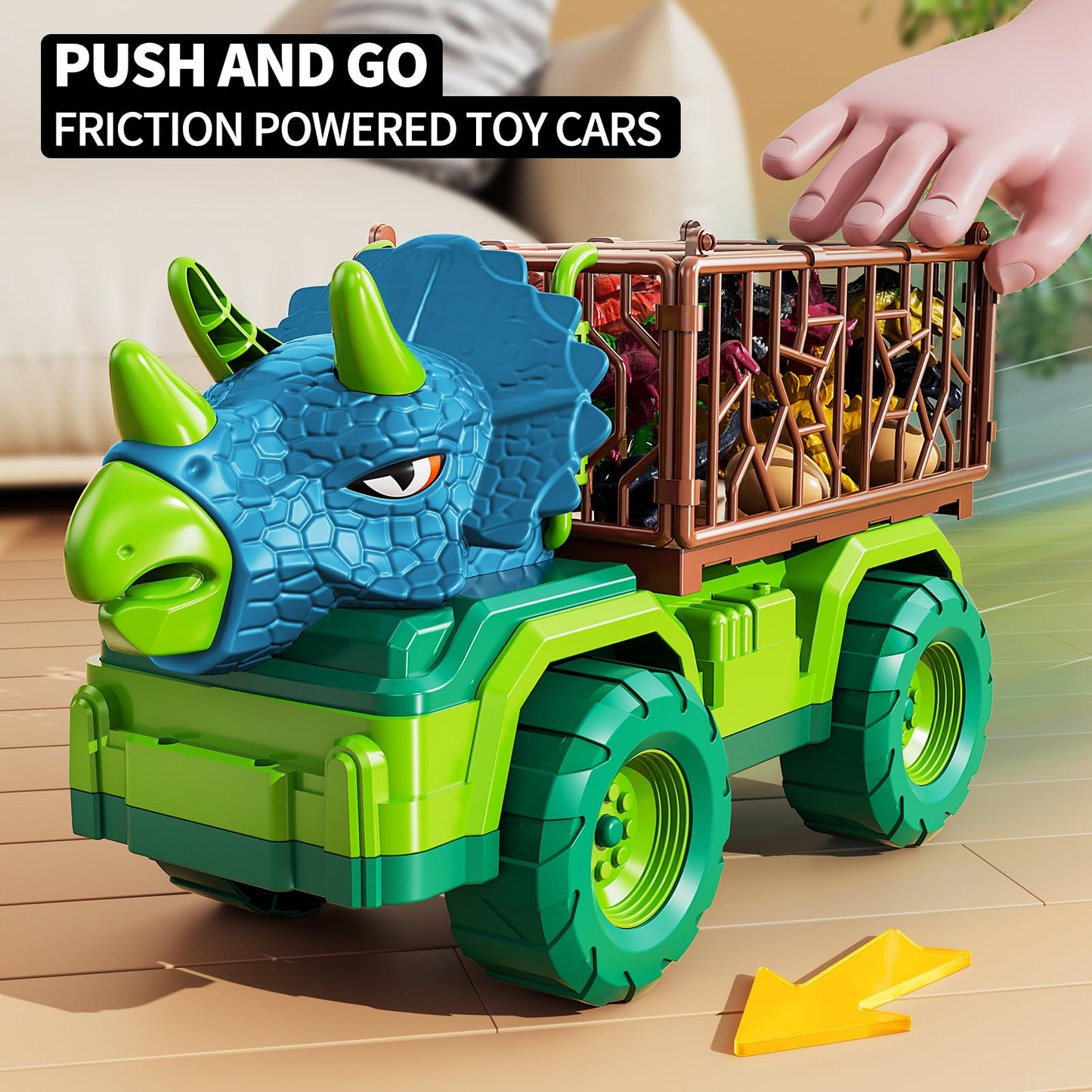 Jukudahu Dinosaur Truck Toy For Kids 3-5 Years - Dinosaur Toys For Kids 3-5 Triceratops Transport Car Carrier Truck Toy 8 Dino F