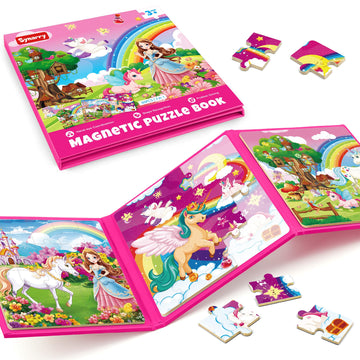 Synarry Unicorn Princess Fairy Magnetic Puzzles For Toddlers 3-5 Girls, 20 Pieces Travel Puzzles For Kids Ages 4-6, Car Airplane