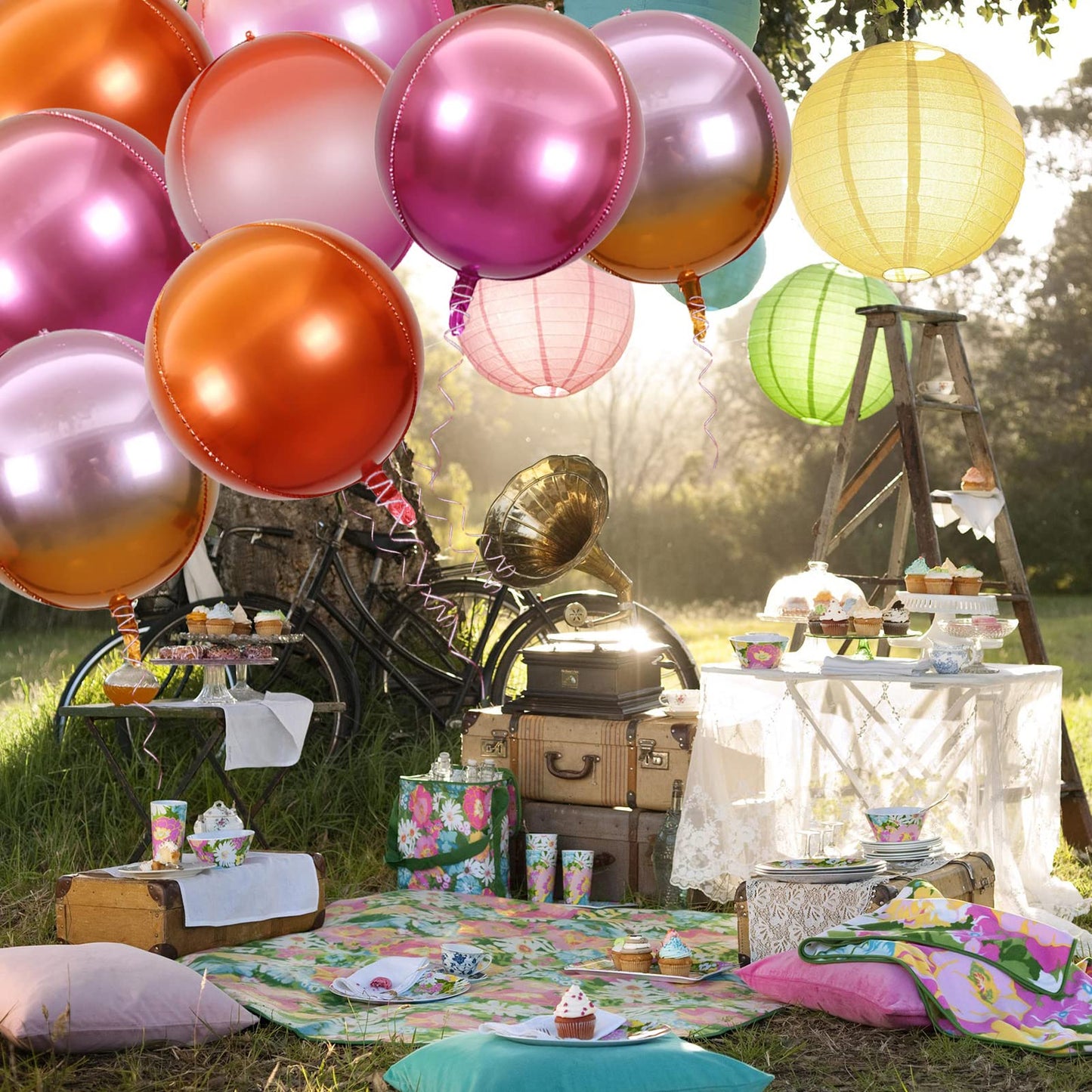 10 Pcs 22 Inch Gradient Balloons, Pink Party Decorations 4D Mylar Foil Balloons, Round Sphere Foil Balloon, Great For Birthday W