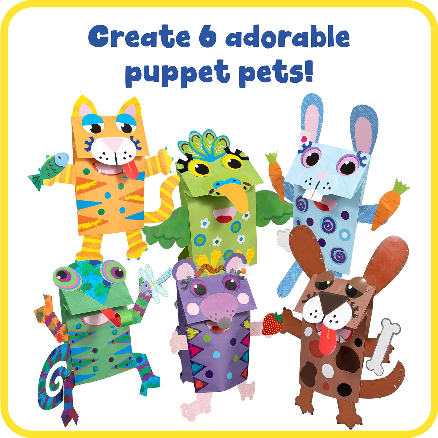 Ready 2 Learn Paper Bag Puppet Pets - 238 Pieces - 6 Animals - Puppet Making Kit For Kids Ages 3-5 - Inspire Creativity, Storytelling And Role Play