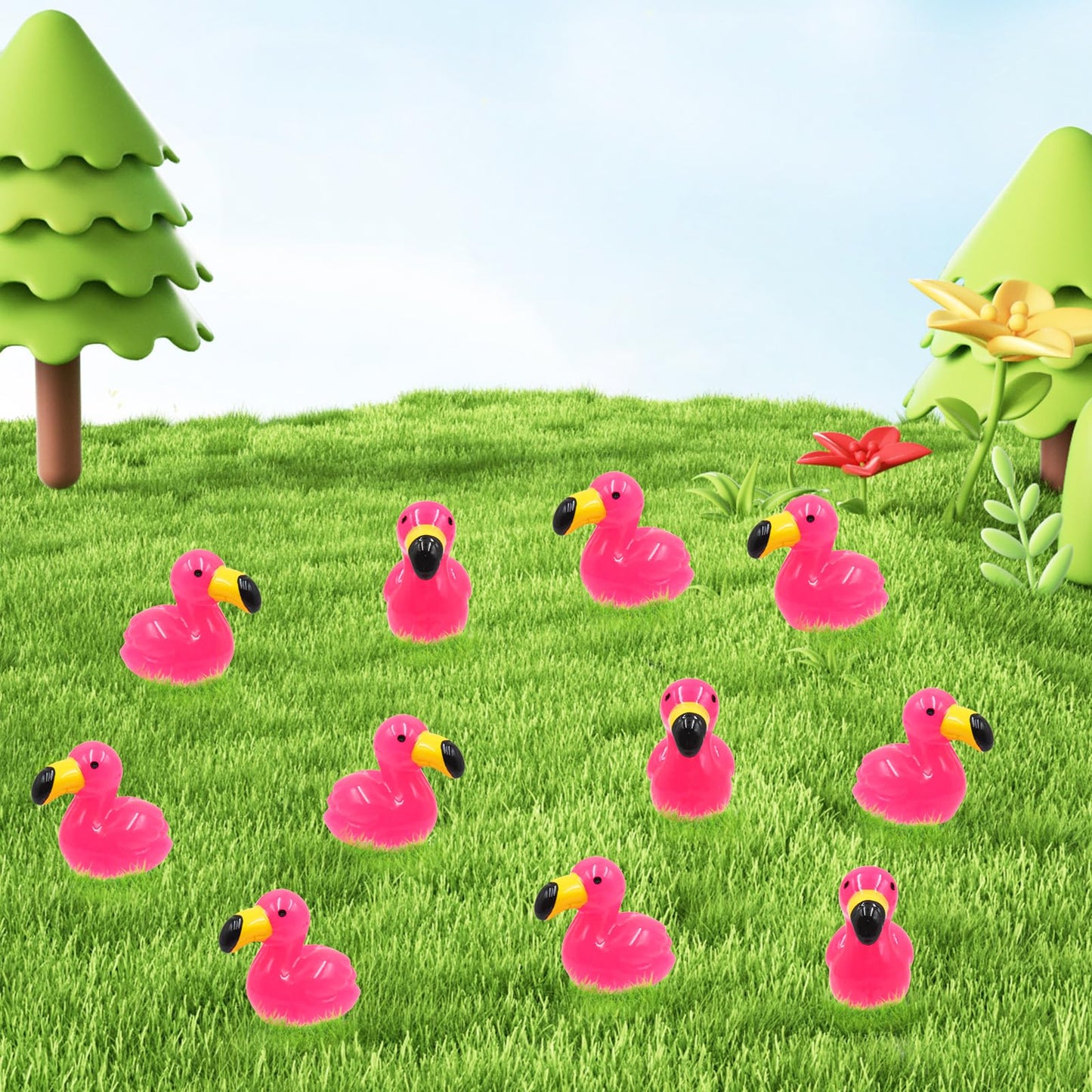 Homico 50Pcs Mini Flamingos Ducks Mini Resin Animals Flamingo Decor Tiny Ducks For Crafts Dollhouse Fairy Garden Landscape Aquar