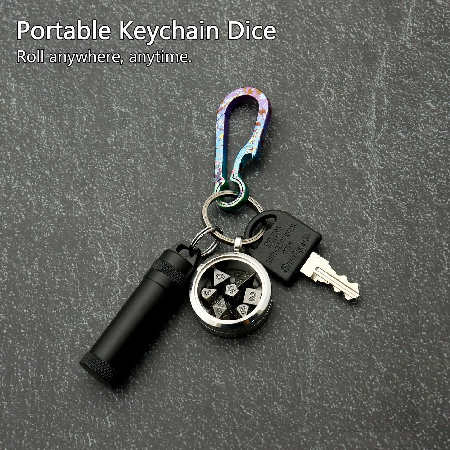 PJOY Mini Dice Set D&D DND Dice Set with Case Necklace Keychain Mini Metal Dice Set for Role Playing Dice Games as Dungeons and