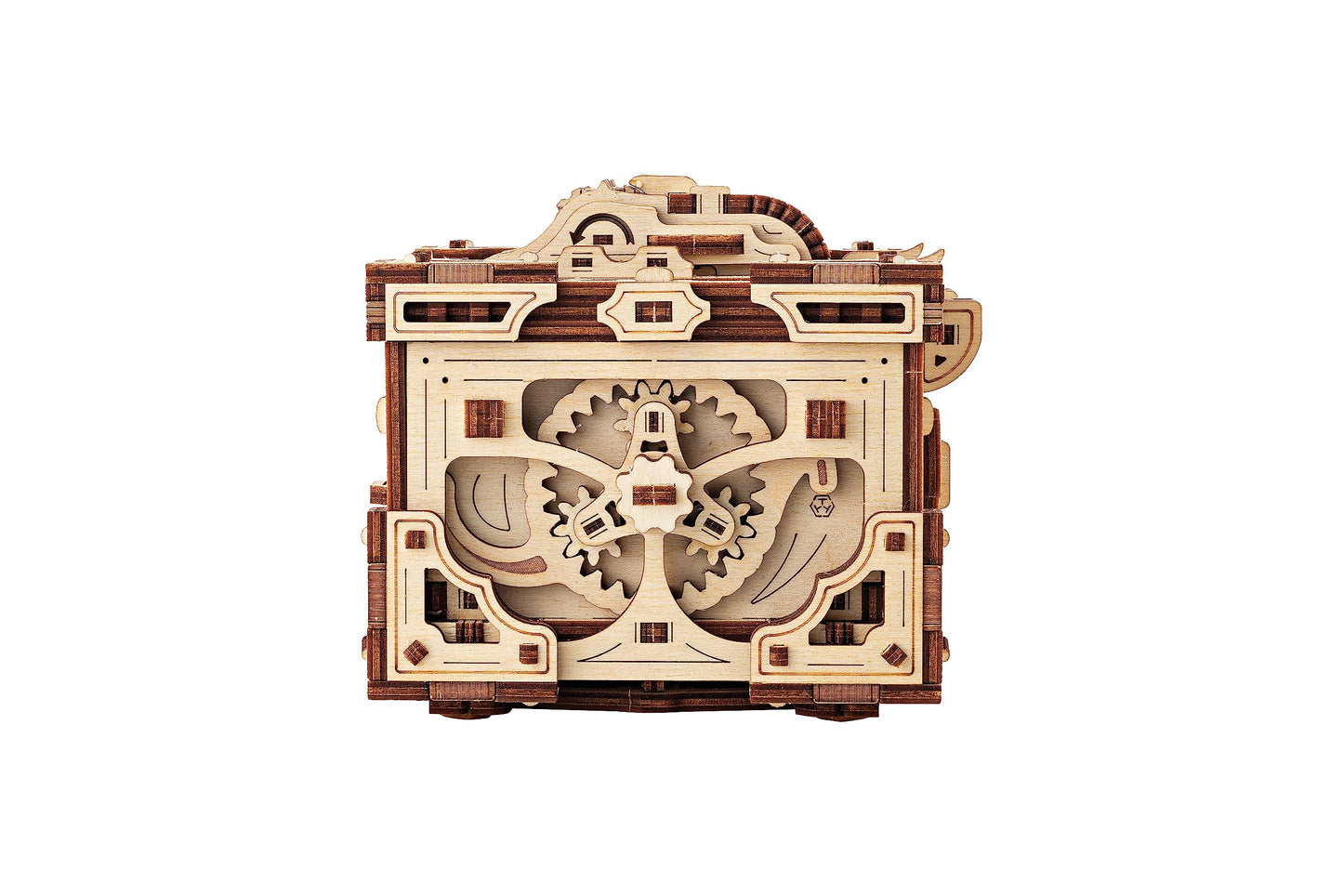 Wood Trick Enigma Chest Lock Puzzle Box - Brown Wooden 3D Mechanical Model Kit for Adults & Kids - DIY Engineering Project