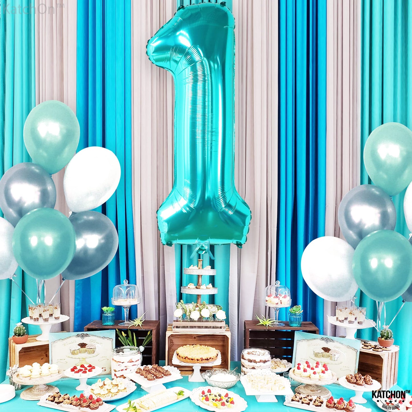 Katchon, Teal Number 1 Balloon For First Birthday - 40 Inch, Tiffany Blue Number 1 Balloons | Number One Balloon For First Birthday | 1St Birthday Decorations | Turquoise Number Balloons,Mermaid Theme