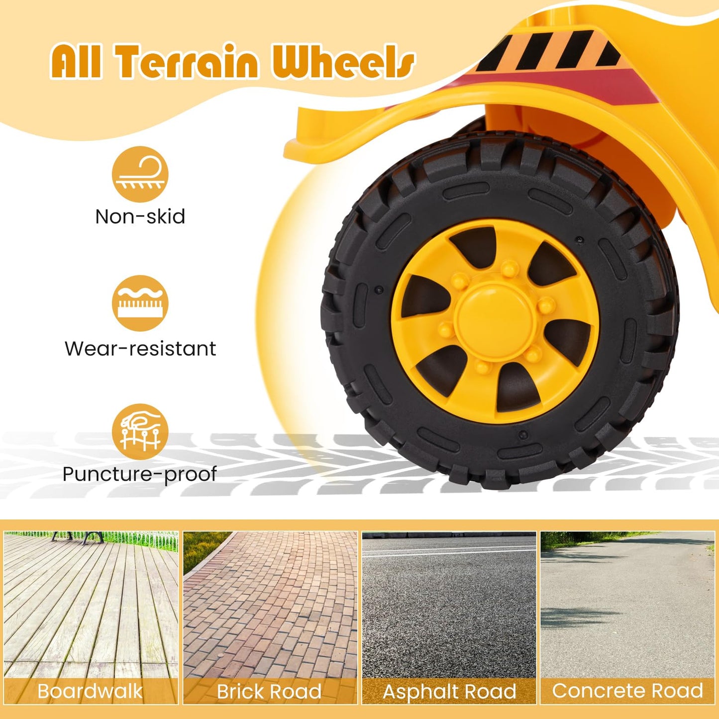 Costzon Ride on Road Roller, Sliding Kids Car with Adjustable Roller, Under-Seat Storage, Anti-Tipping Block & Engine Sound, Con