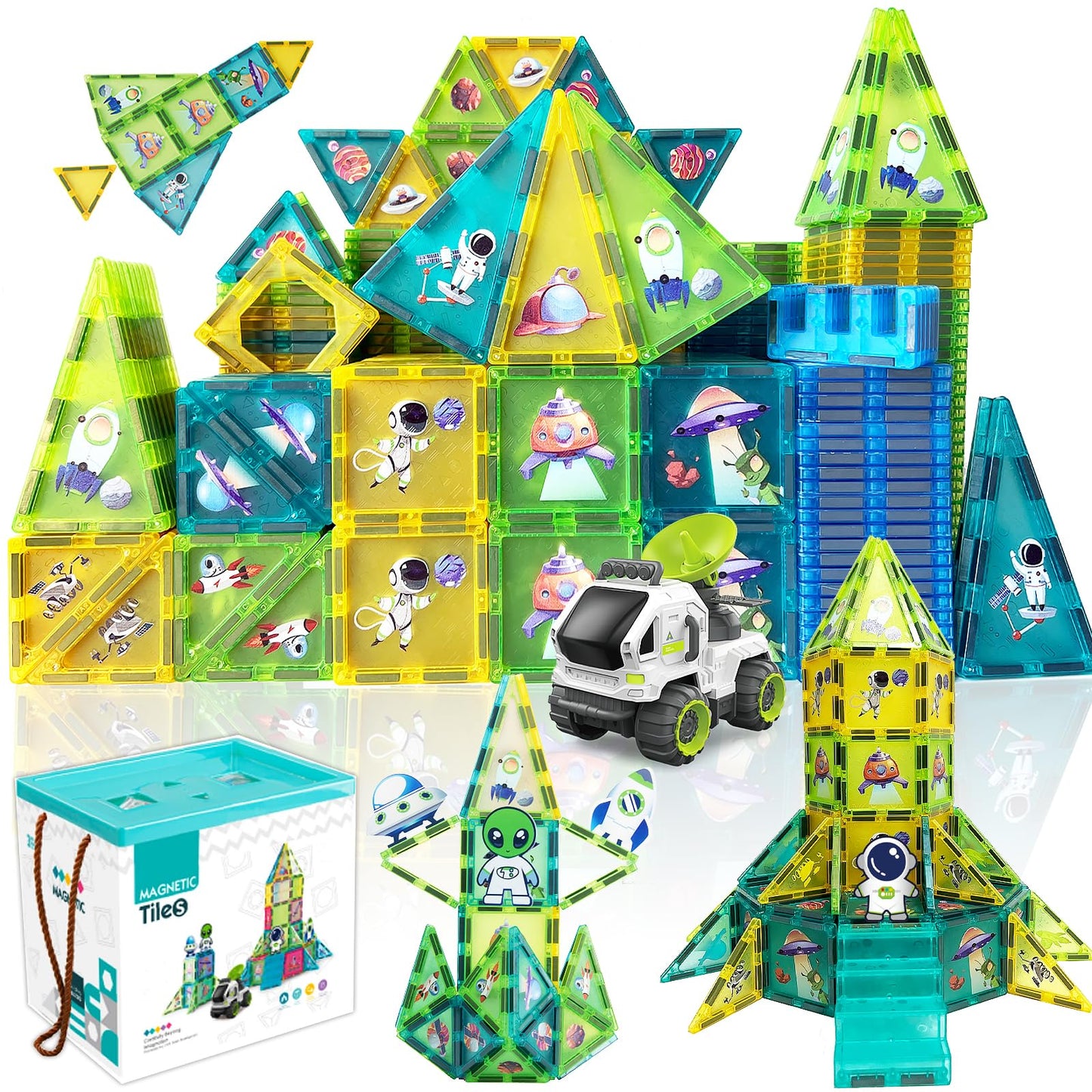 Bubuqe Space Adventure Magnetic Tiles Set Educational Magnet Tiles Building Block Toy Learning Construction Magnetic Toys Set Fo