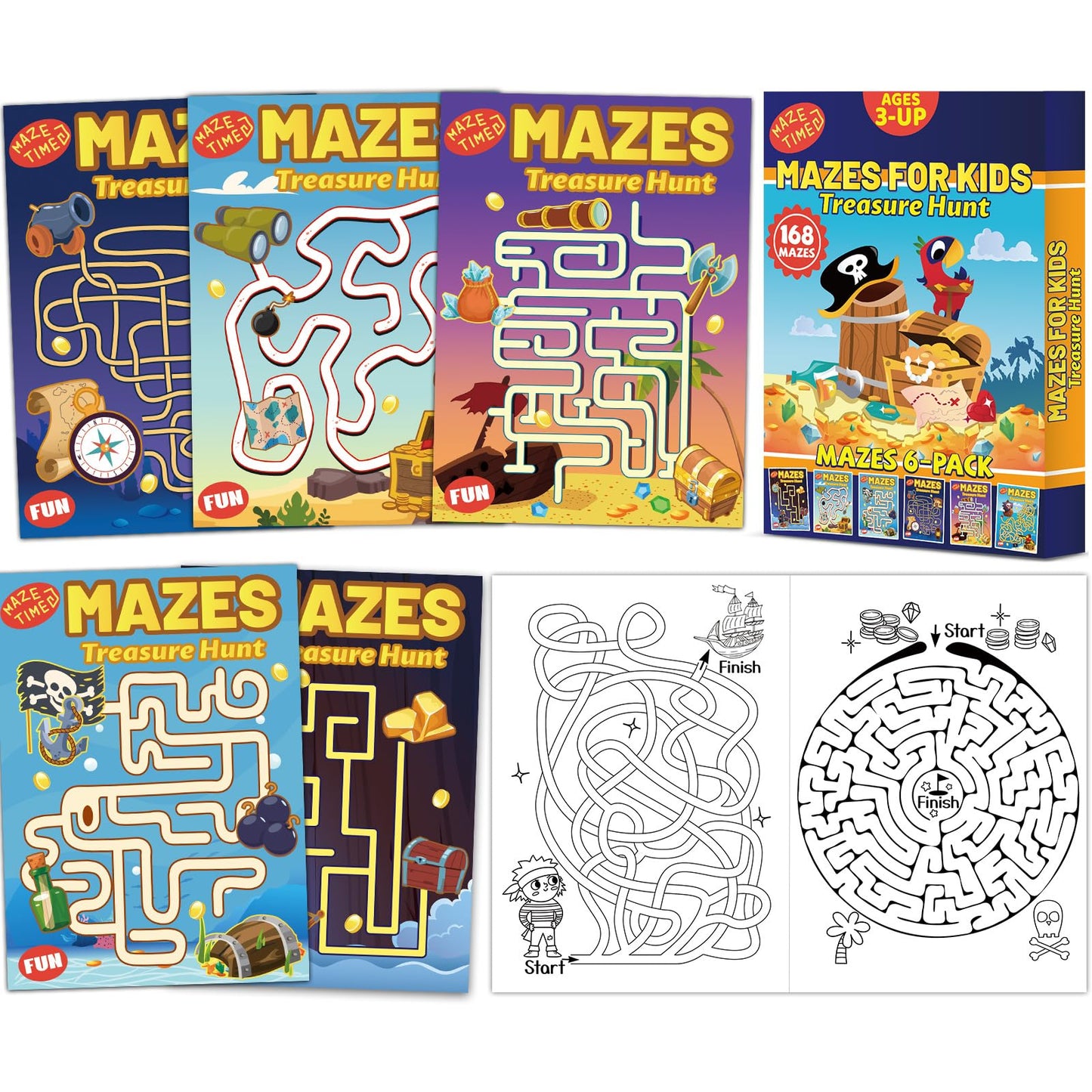 Wiooffen 168 Pages Treasure Hunt Maze Books For Kids Ages 3-8, 6-Pack- 6 Beginner Level Kids Activity Books Busy Books - Treasur