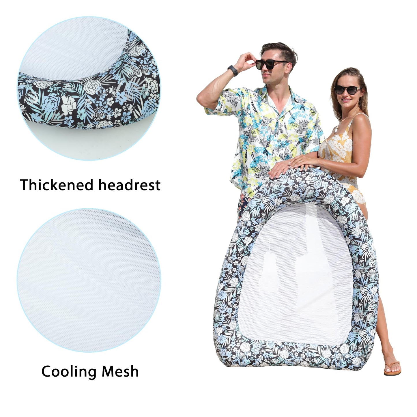 Finduwill Inflatable Pool Floats Adults, Large Fabric-Covered Pool Lounger Chair Raft With Mesh Center, Multi Purpose Pool Floaties Water Hammock Lounge, Ultra-Comfort Water Lake River Floating Raft