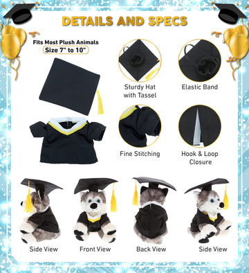 Dollibu Graduation Dress Up Set For Teddy Bear Plush Toy - Graduation Outfit For Stuffed Animals, Cute Set Of Gown & Cap With Ye