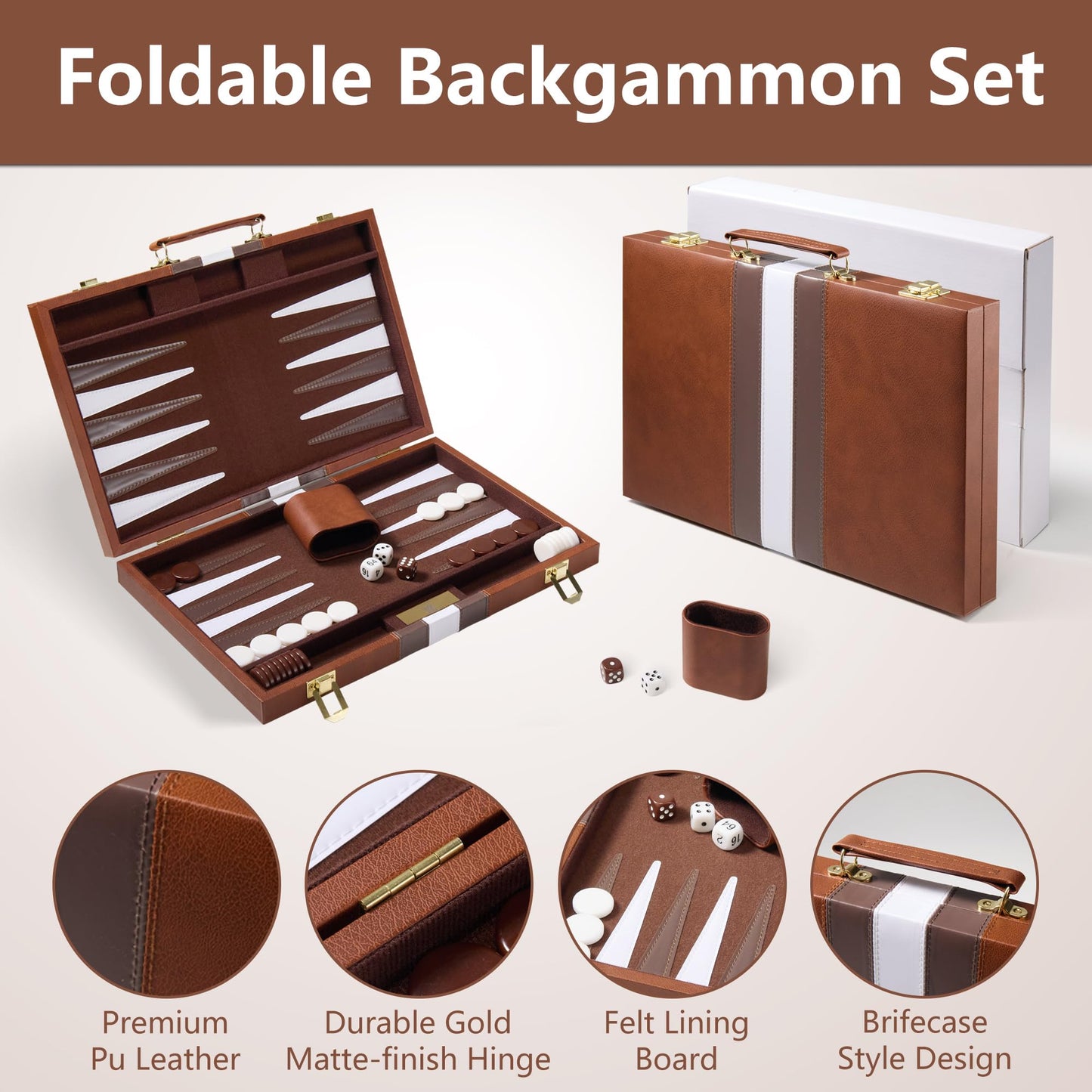 Large Backgn Sets for mature-themeds - 18 inch Classic Board Games with enhanced Leather Case - Travel Backgn Strategy Game Set for 2 Players - Portable Brown Backgn Set - Gift for Men