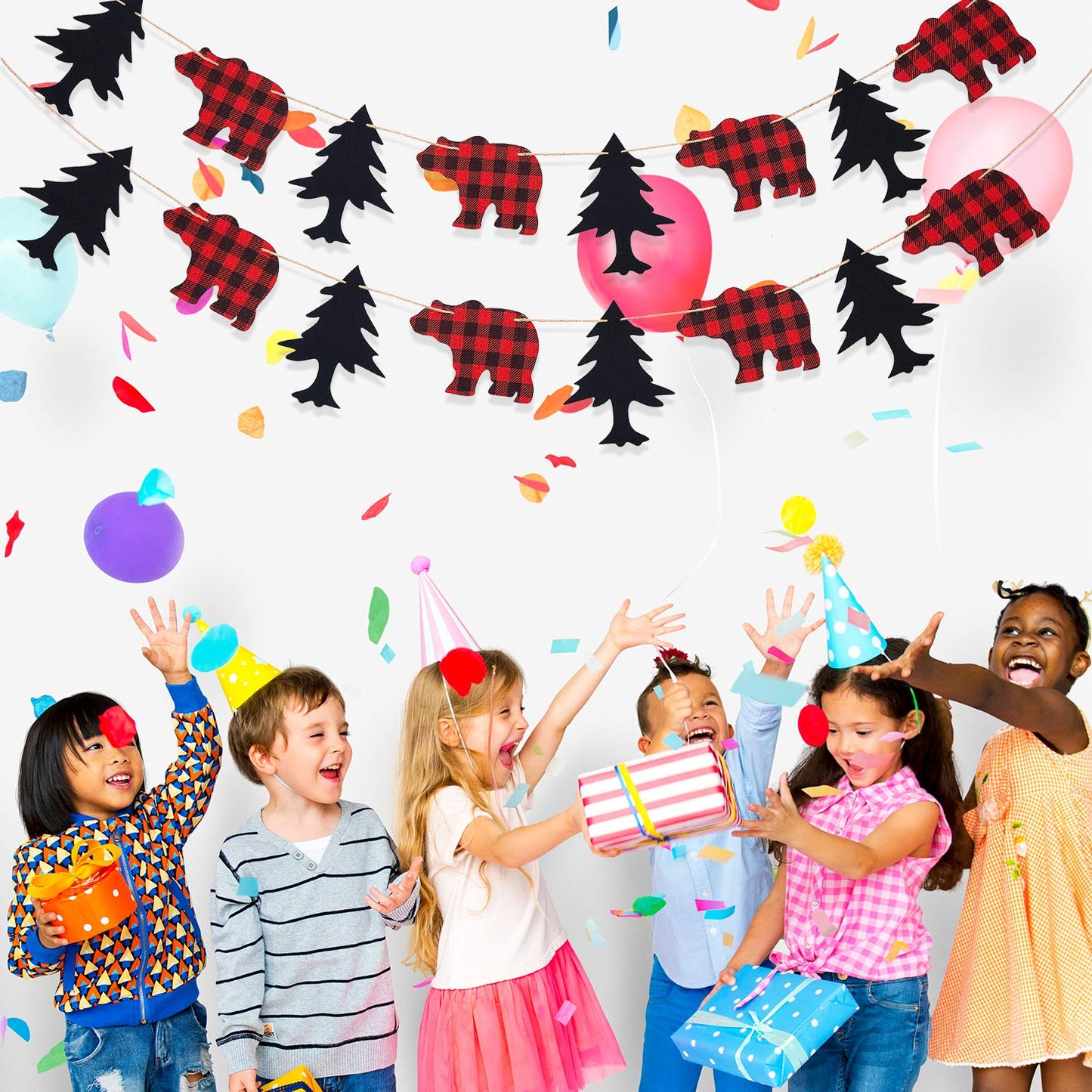 4 Pieces Lumberjack Party Theme Banner Decoration Supplies Buffalo Garland Woodland Animal Camping Banner For Hunting Party Birthday Party