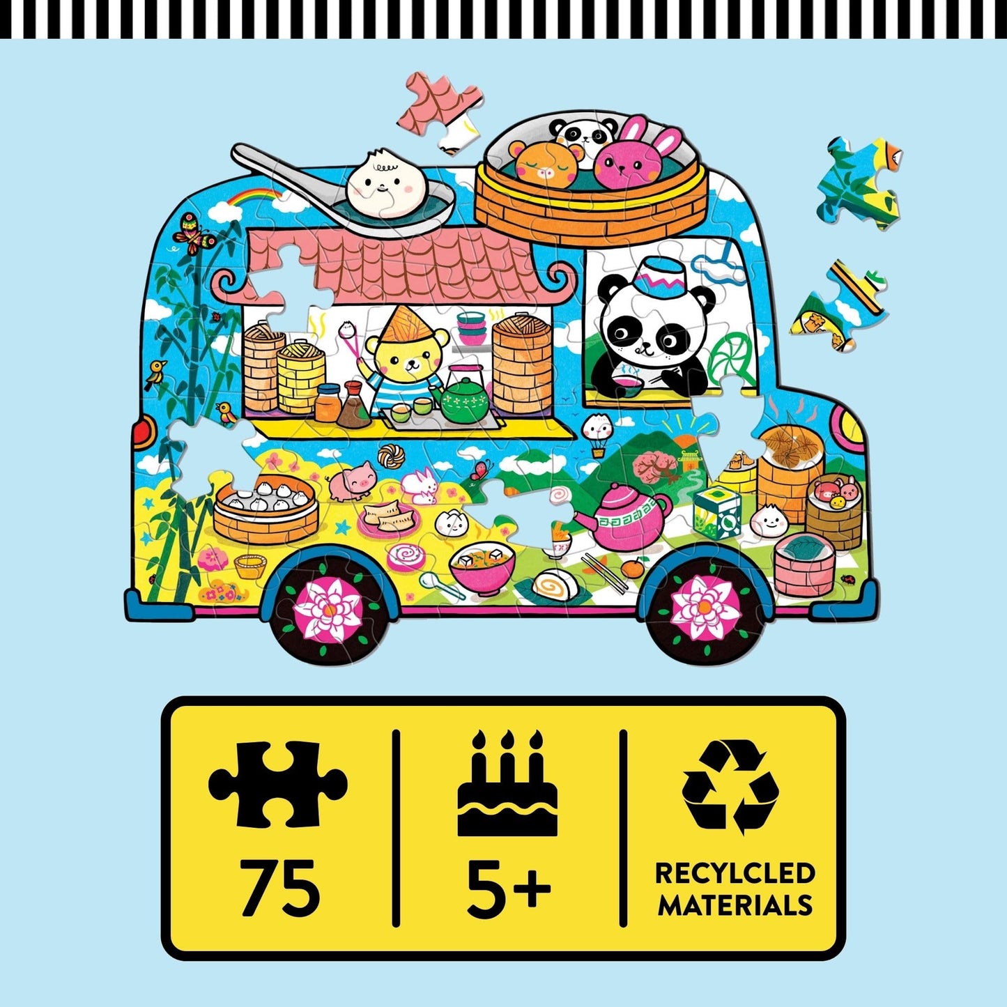 Mudpuppy Dumpling Truck - 75 Piece Unique Truck Shaped Scene Puzzle with Colorful and Fun Illustrations of Dumplings and Baos On