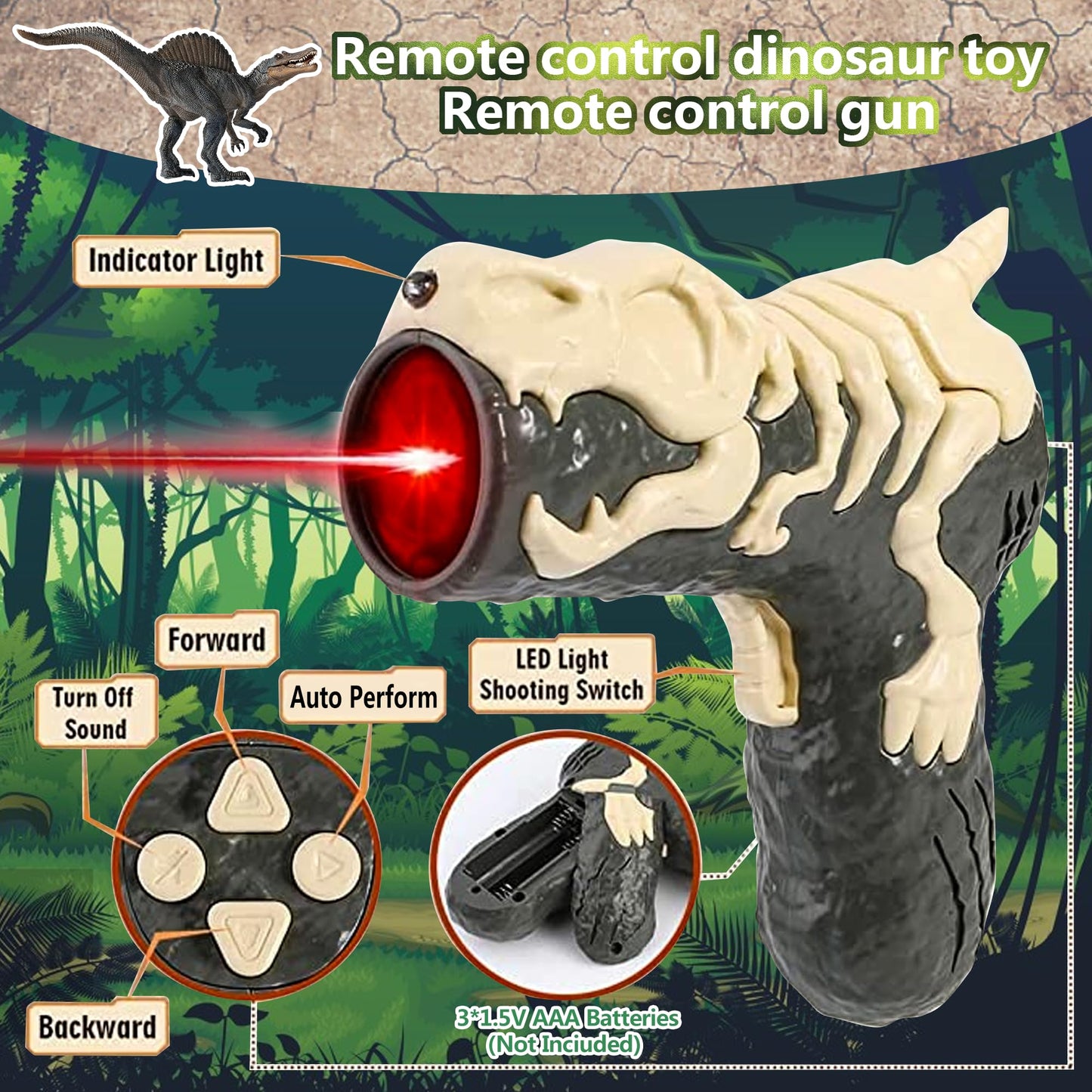 Upgraded Dinosaur Toys For Kids 3-5-7 Years Old, Remote Control Spinosaurus Toys With Indicator Light Chasing&Spray& Roar, Realistic Rc Walking Dinosaur Robot Gifts Stocking Stuffers For Kids Boys