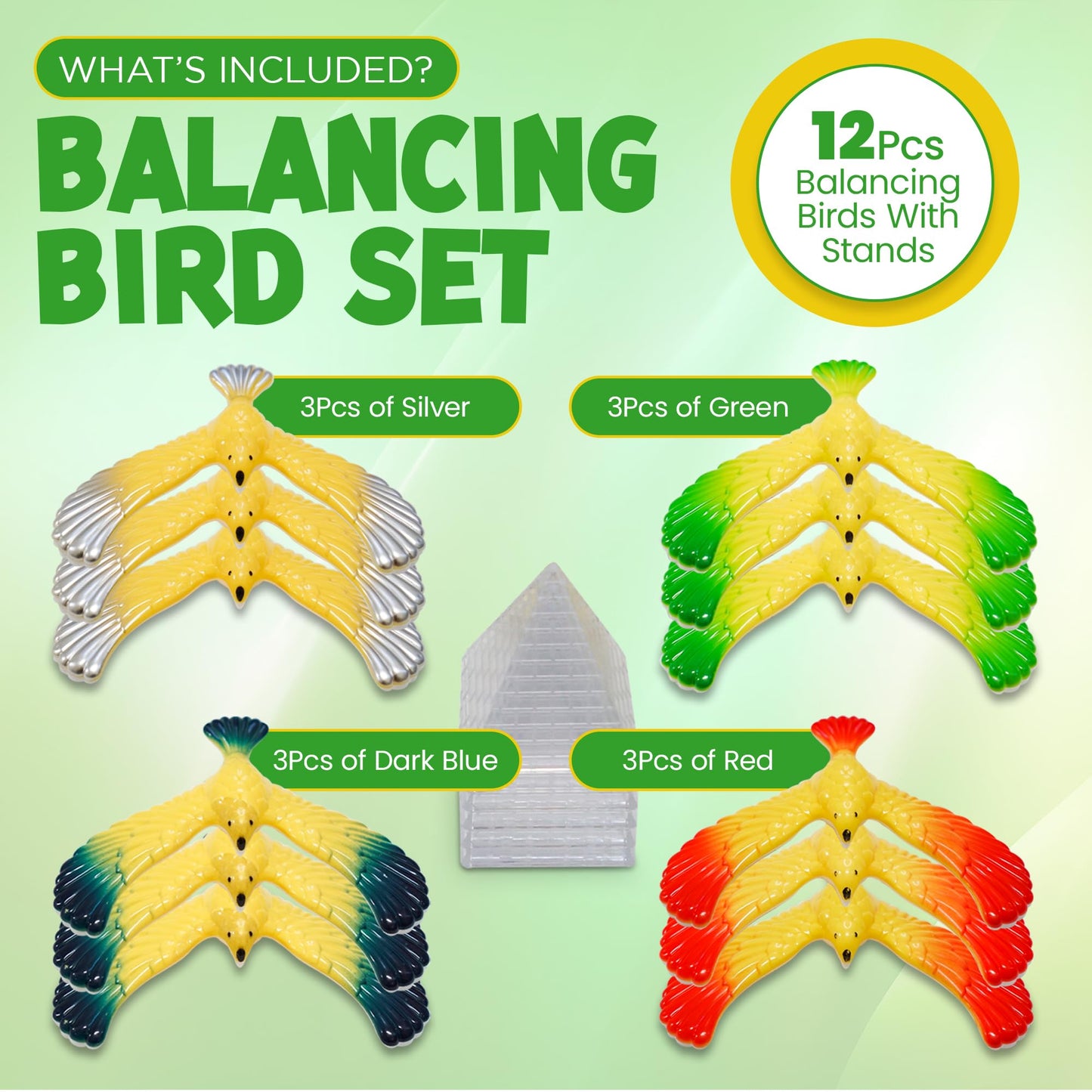 Sensory4U Balancing Bird Set - One Dozen Party Pack Balance Birds - School Treasure Box Or Party Favors Gifts For Kids - Physics Game Fine Motor Skills Toys.
