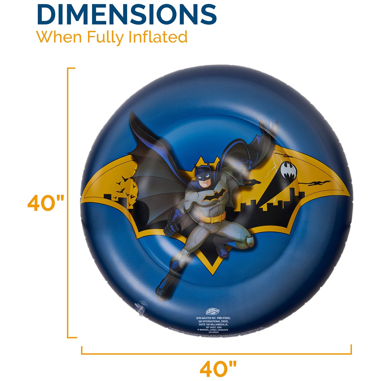 SwimWays Batman Reversible Inflatable Pool Float for Kids, Hyper-flate Valve, Durable Plastic, Ages 5 & Up, Model 6066306