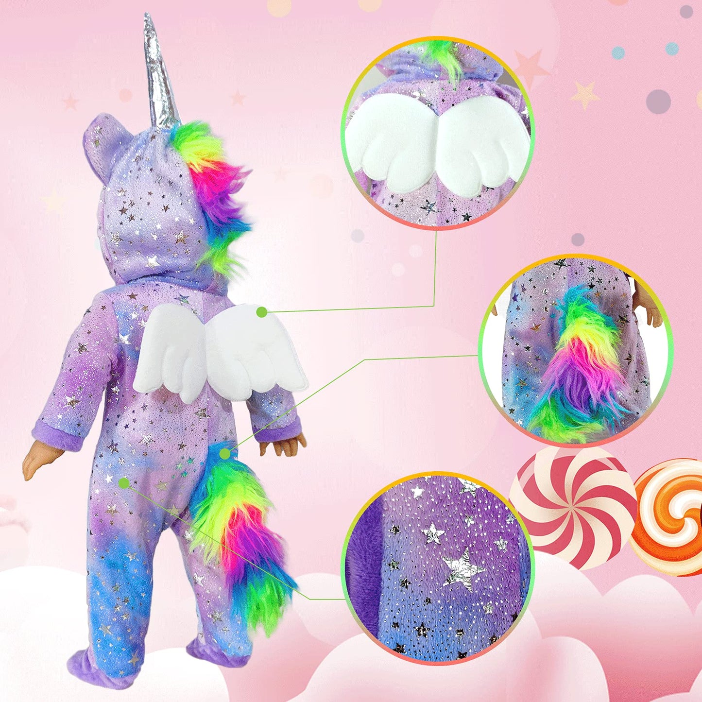 Wondoll 2-Sets 18-Inch Doll-Clothes Set - Unicorn Clothes With Hair Clip And Headband - Compatible With All 18 Inch Dolls Accessories For Kids