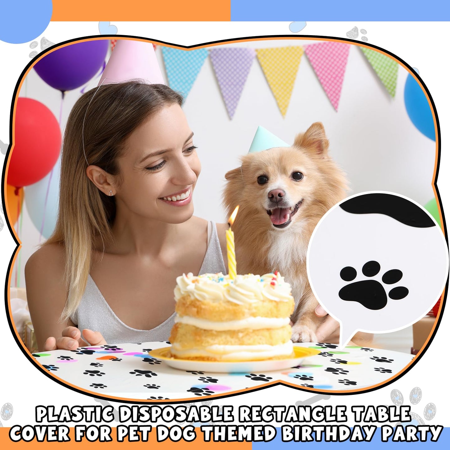 Dunzoom 4 Pack Puppy Dog Pet Paw Print Plastic Tablecloth 54 x 108 Inches Table Cover Paw Print Disposable Rectangle Table Cover