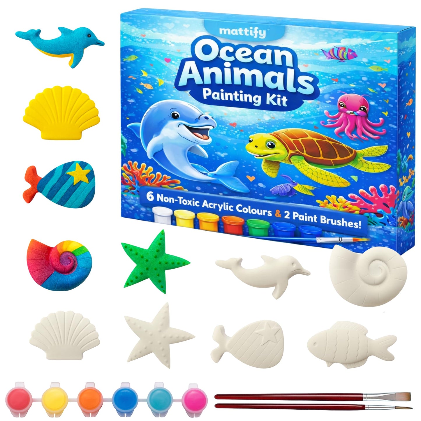 Mattify Diy Painting Kit For Kids, Ocean Animals Dinosaurs Flowers, Acrylic Paints And Brushes Included, Arts And Crafts Set (Oc