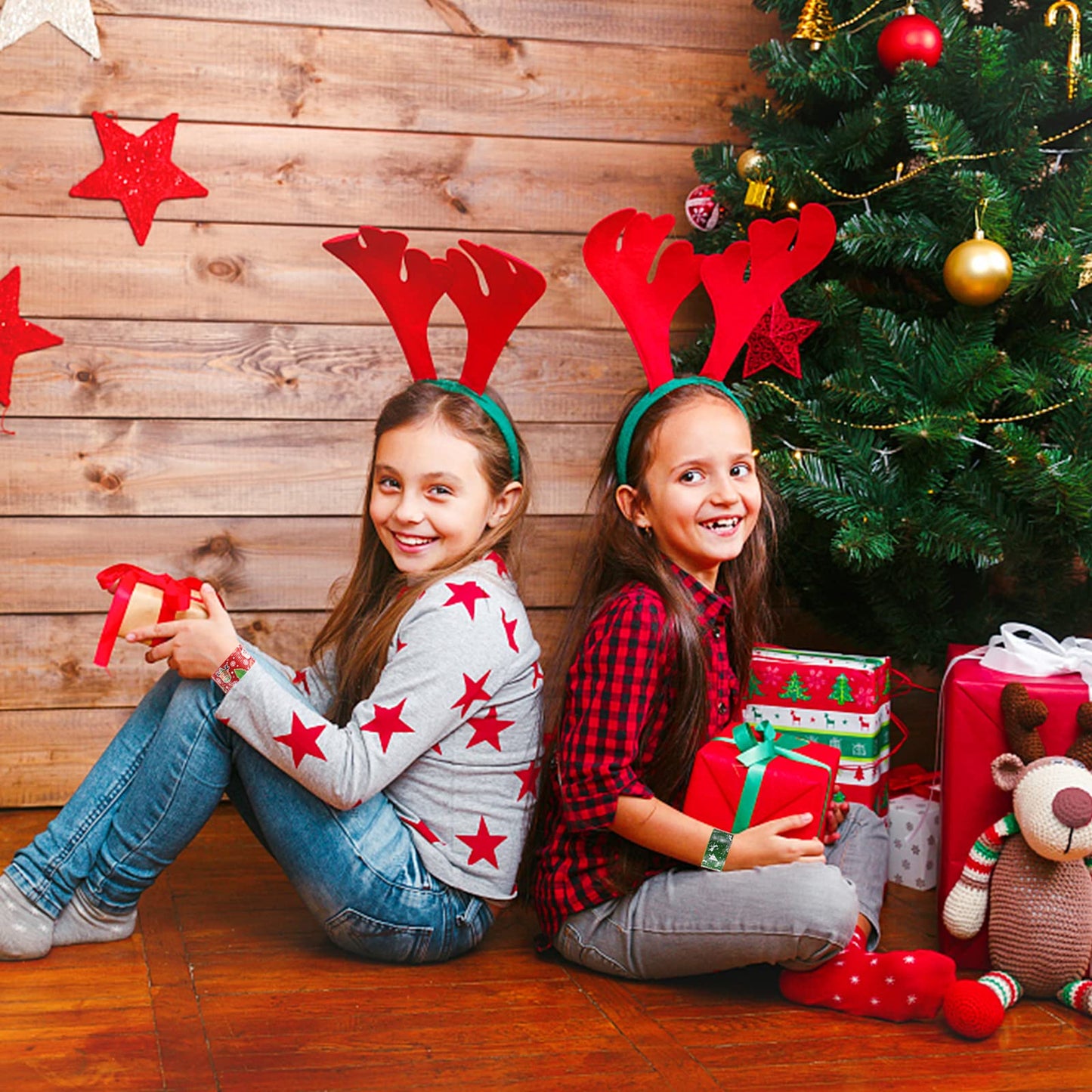 ZENZAL 48PCS Christmas Slap Bracelets Slap Xmas Snap Bracelet Party Favors Toys Slap Bands Assorted Christmas Theme Pattern for