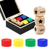 Fun Left Right Roll Dice Game Set Include 3 1-inch Wooden Dices and 48 Pcs Chips in Black Wooden Box Easy to Store and Carry Around for Travel